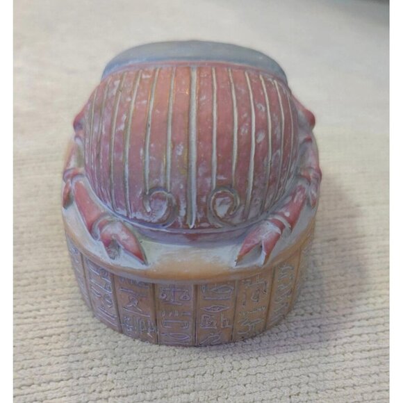 Handcrafted Egyptian-Style Scarab Trinket Box Hieroglyphic  Blue-Red Finish - Picture 5 of 12